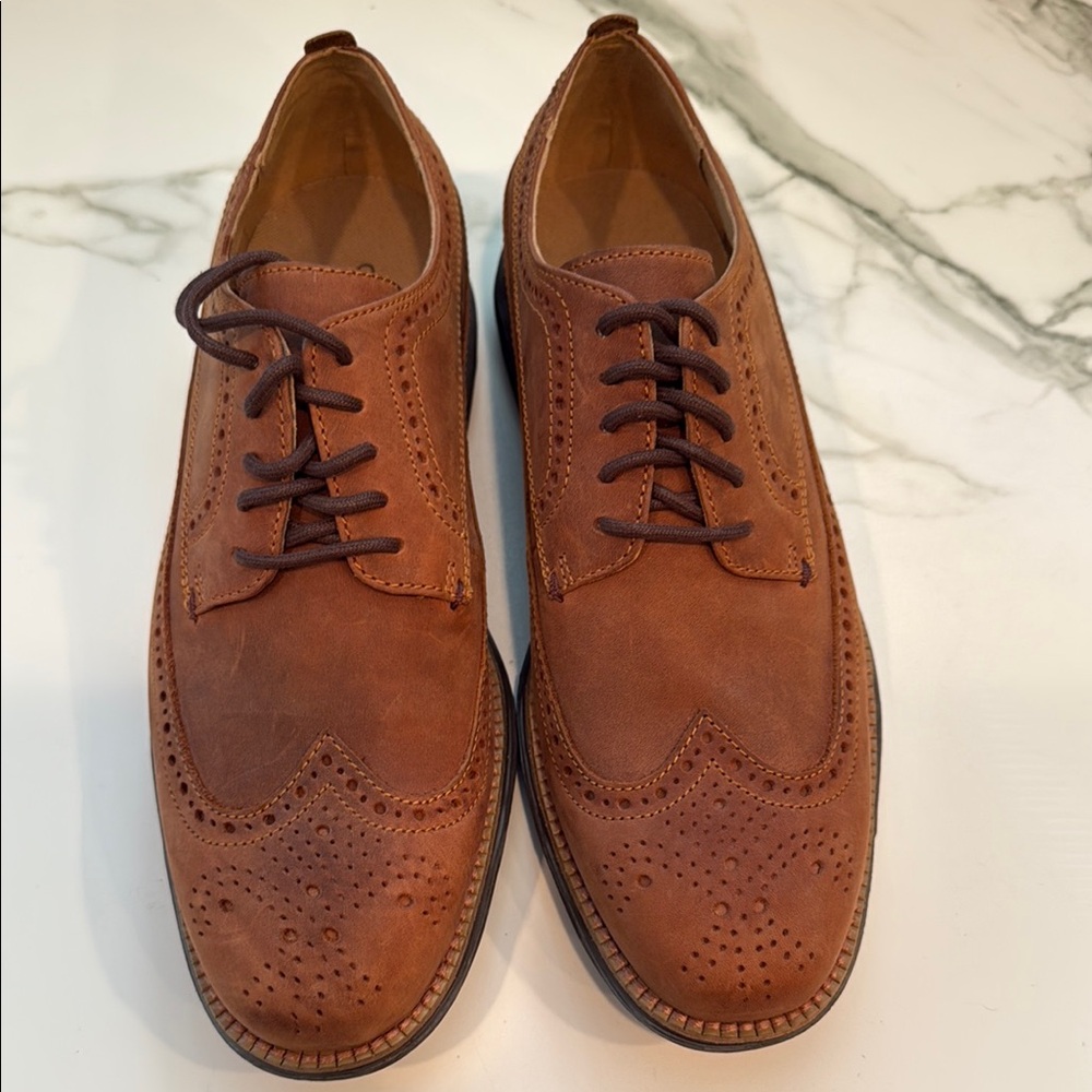 Cole Haan Grand .0S Brown Leather Oxfords Classic Wingtip Design